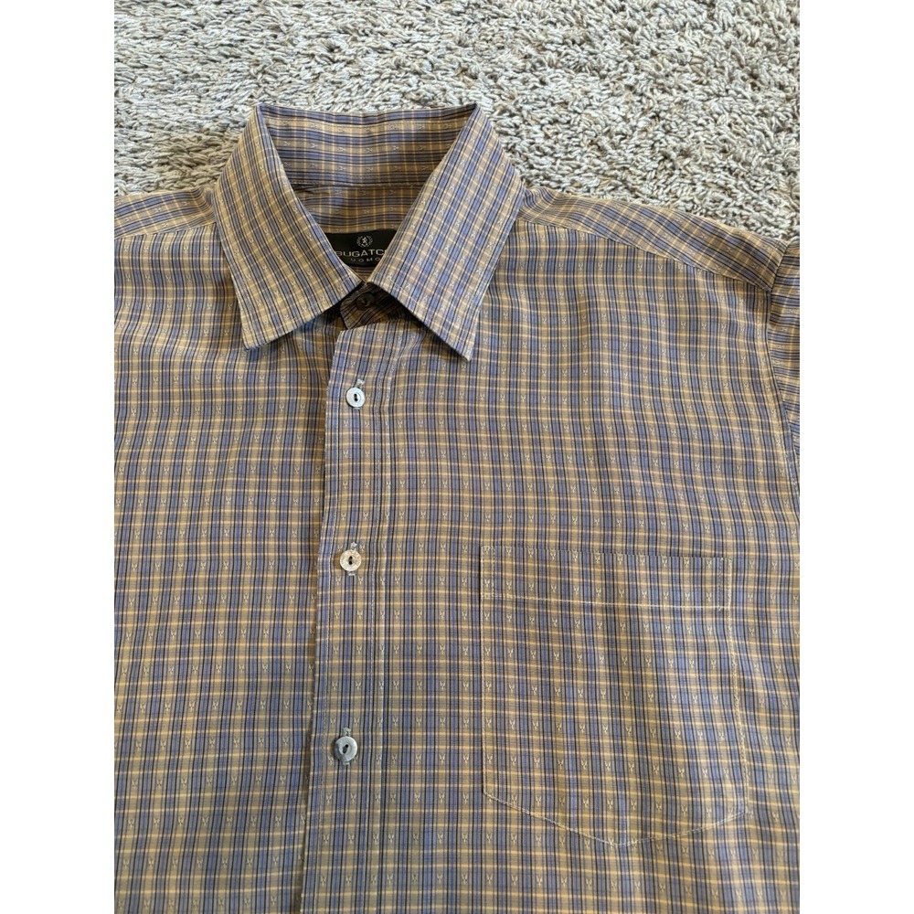 BUGATCHI Polo Shirt Checkered Plaid Casual Colorful Button Down Mens L EUC Large